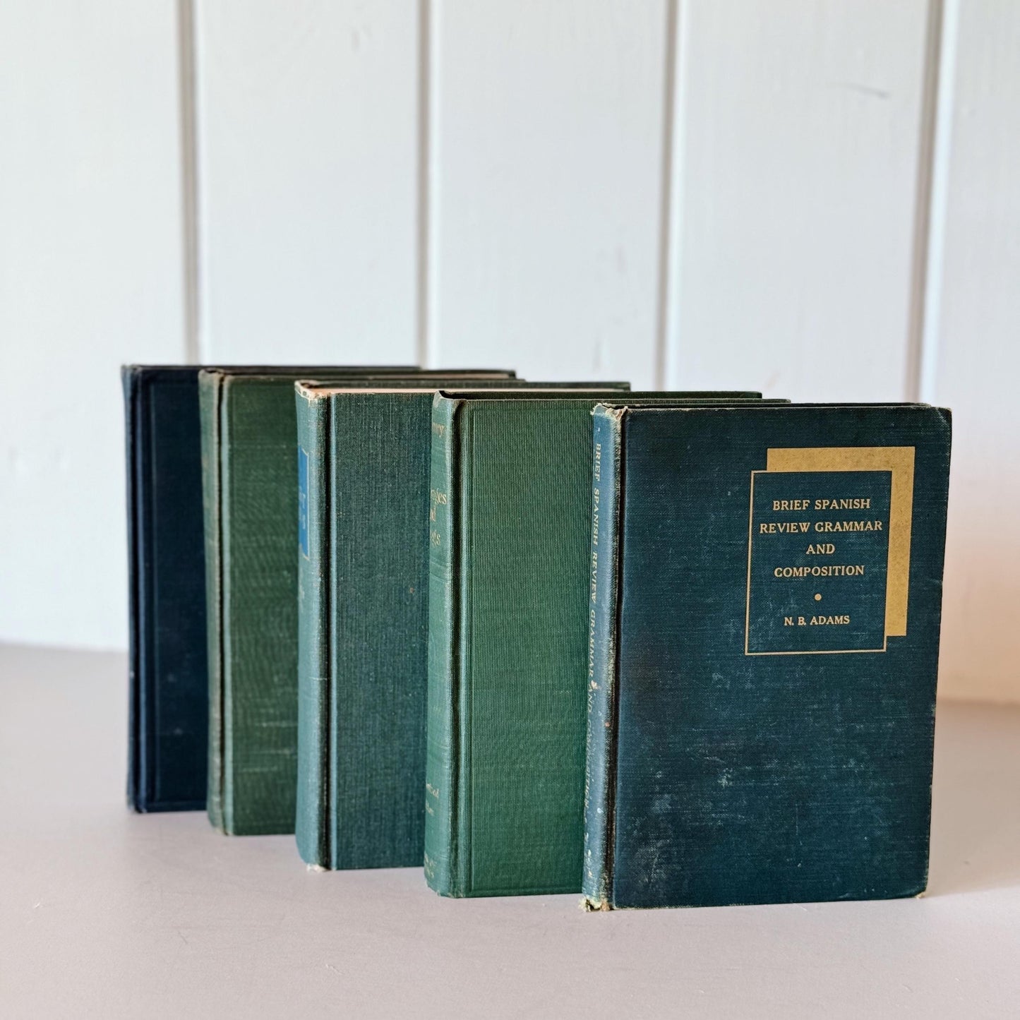 Dark Green Vintage Mid-Century Teal and Green Book Set, Rich Green Pretty Old Books for Shelf Styling