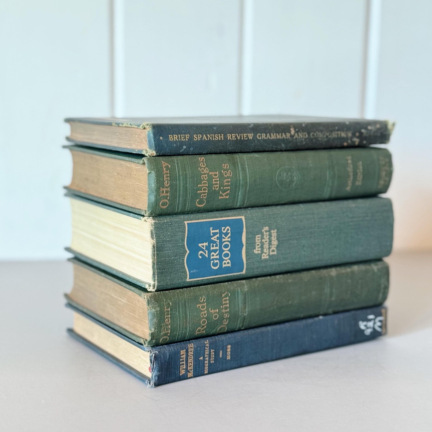 Dark Green Vintage Mid-Century Teal and Green Book Set, Rich Green Pretty Old Books for Shelf Styling