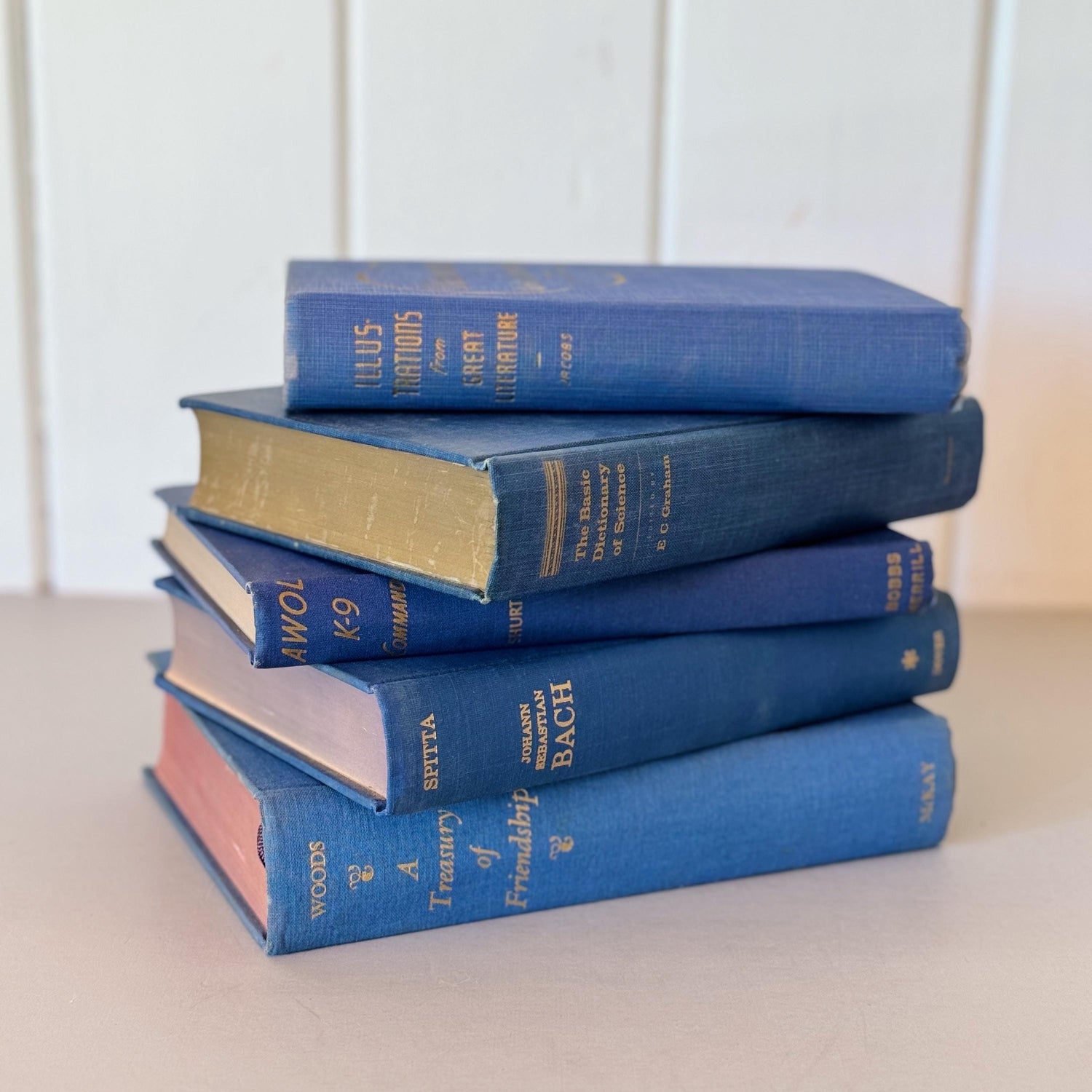 Indigo Blue Vintage Book Set for Decor, Mid-Century Modern Books By Color