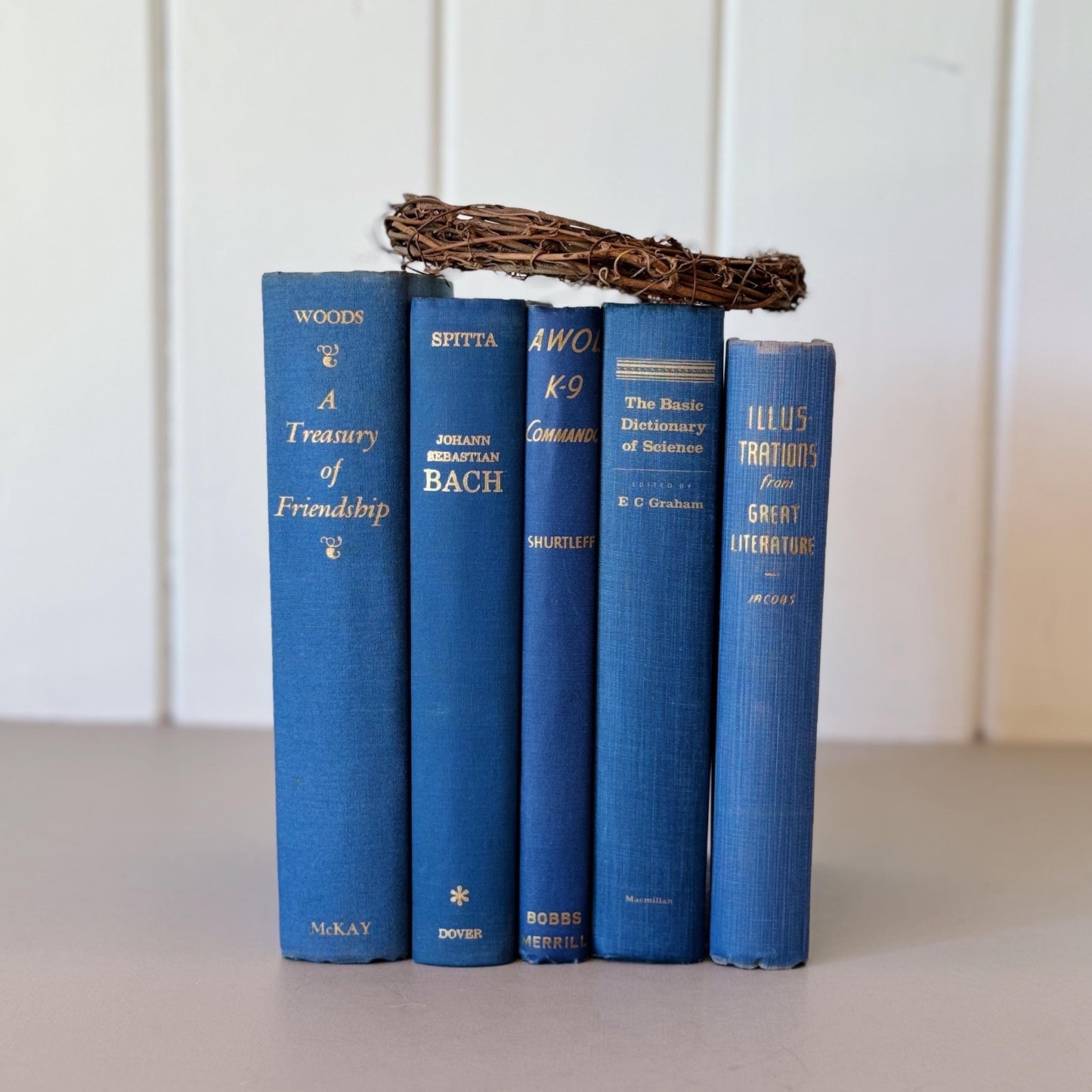 Indigo Blue Vintage Book Set for Decor, Mid-Century Modern Books By Color