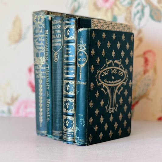 Mini Green Antique Ornate Book Set, Old Green Pocket-Sized Book Bundle, Books By Color