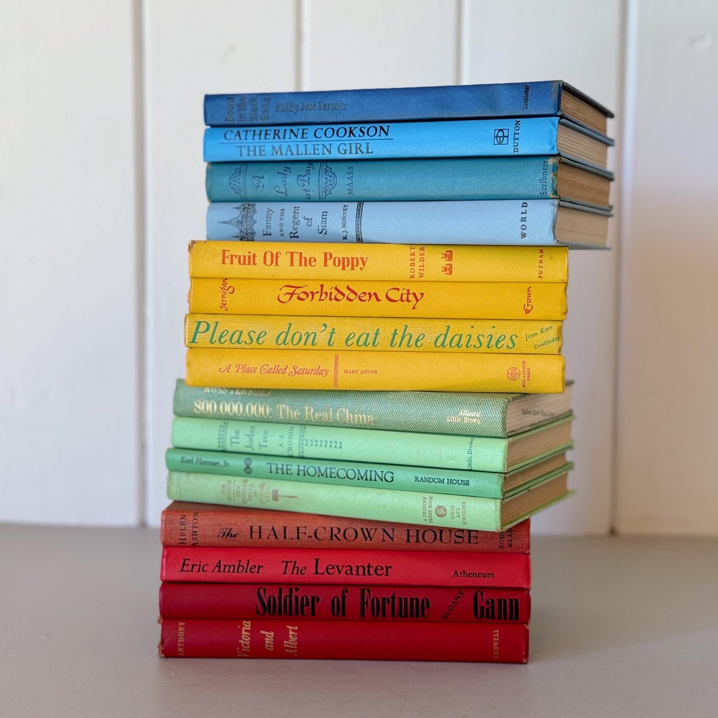 Retro Rainbow Books for Decor, Blue Green Red Yellow Book Bundle for Shelf Styling