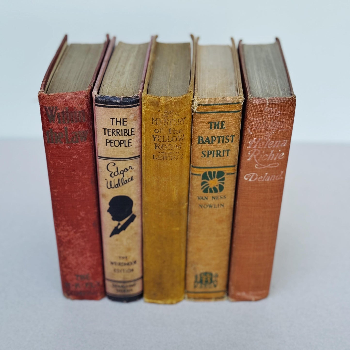 Red - Mustard- Terra Cotta Shabby Antique Books for Autumn Decor