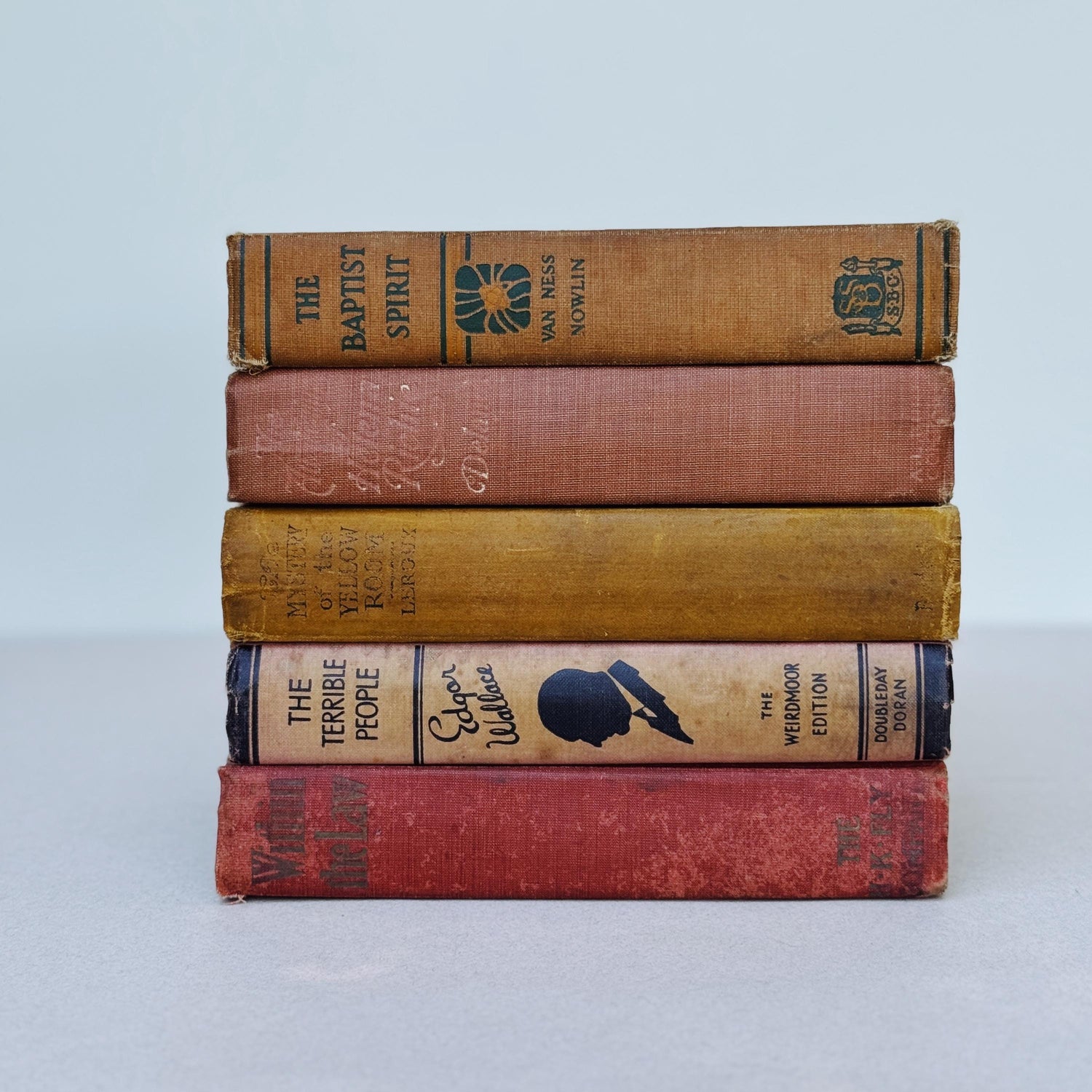 Red - Mustard- Terra Cotta Shabby Antique Books for Autumn Decor