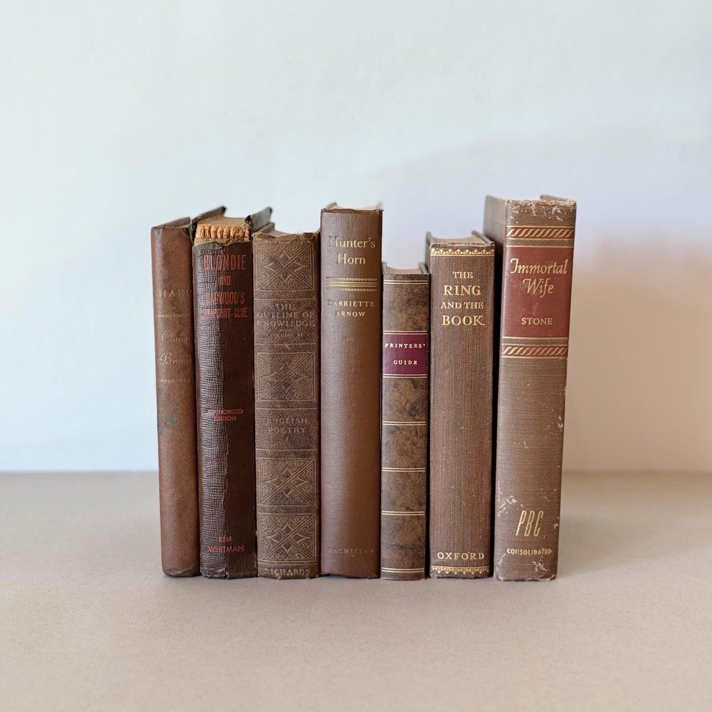 Antique and Vintage Copper Brown Decorative Book Set, Bookshelf Decor