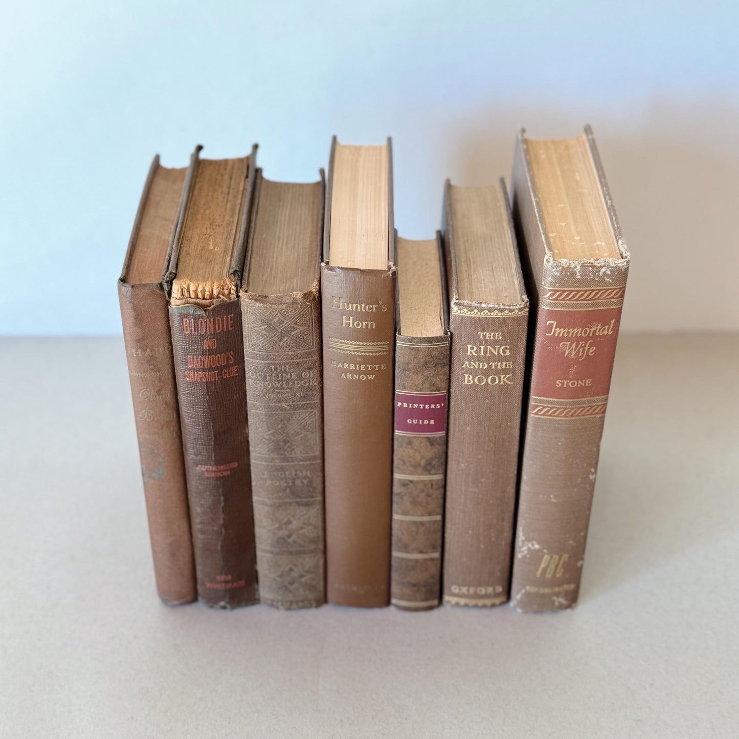 Antique and Vintage Copper Brown Decorative Book Set, Bookshelf Decor