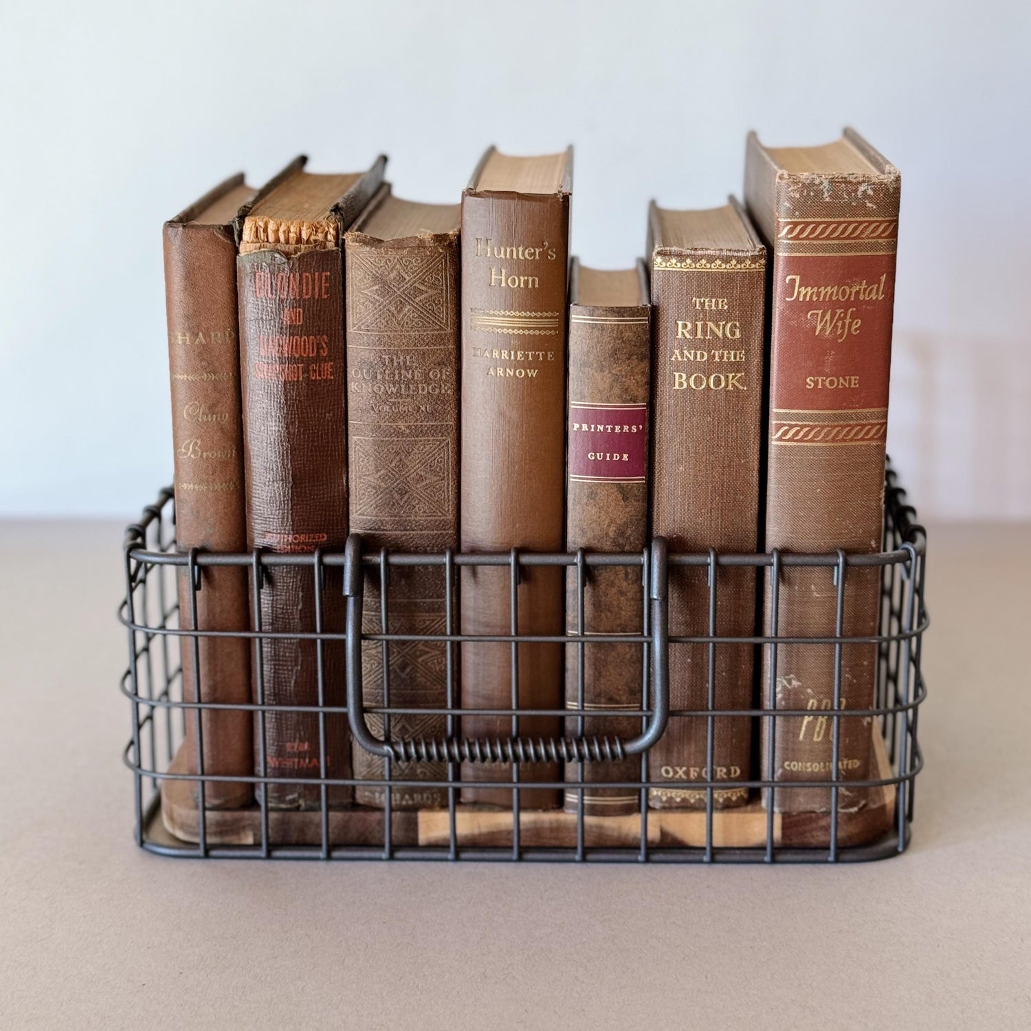 Antique and Vintage Copper Brown Decorative Book Set, Bookshelf Decor