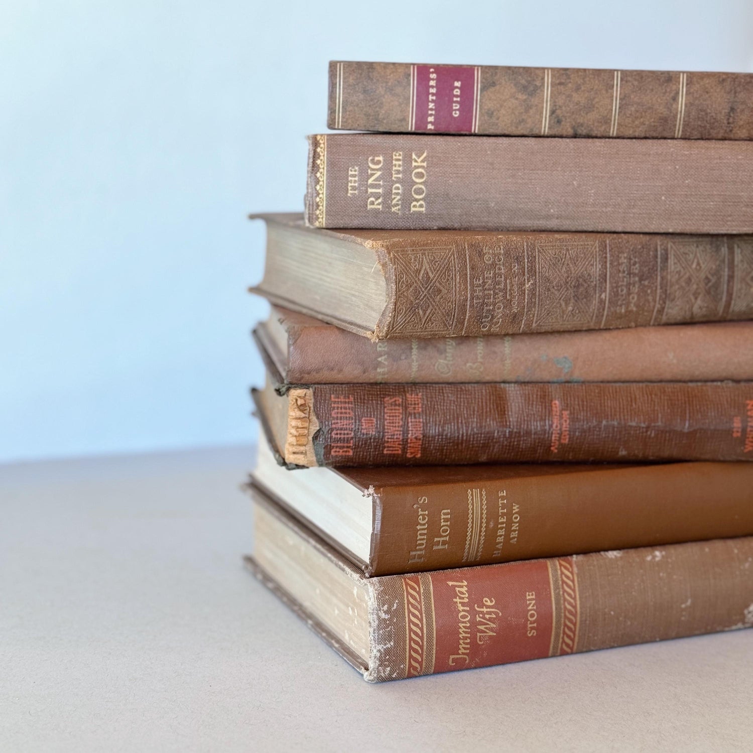 Antique and Vintage Copper Brown Decorative Book Set, Bookshelf Decor