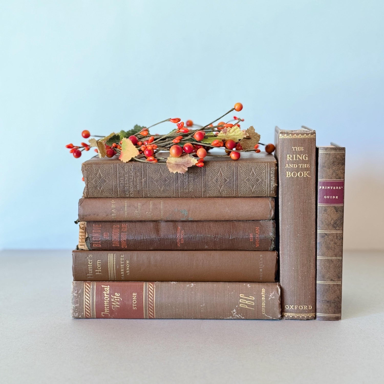 Antique and Vintage Copper Brown Decorative Book Set, Bookshelf Decor