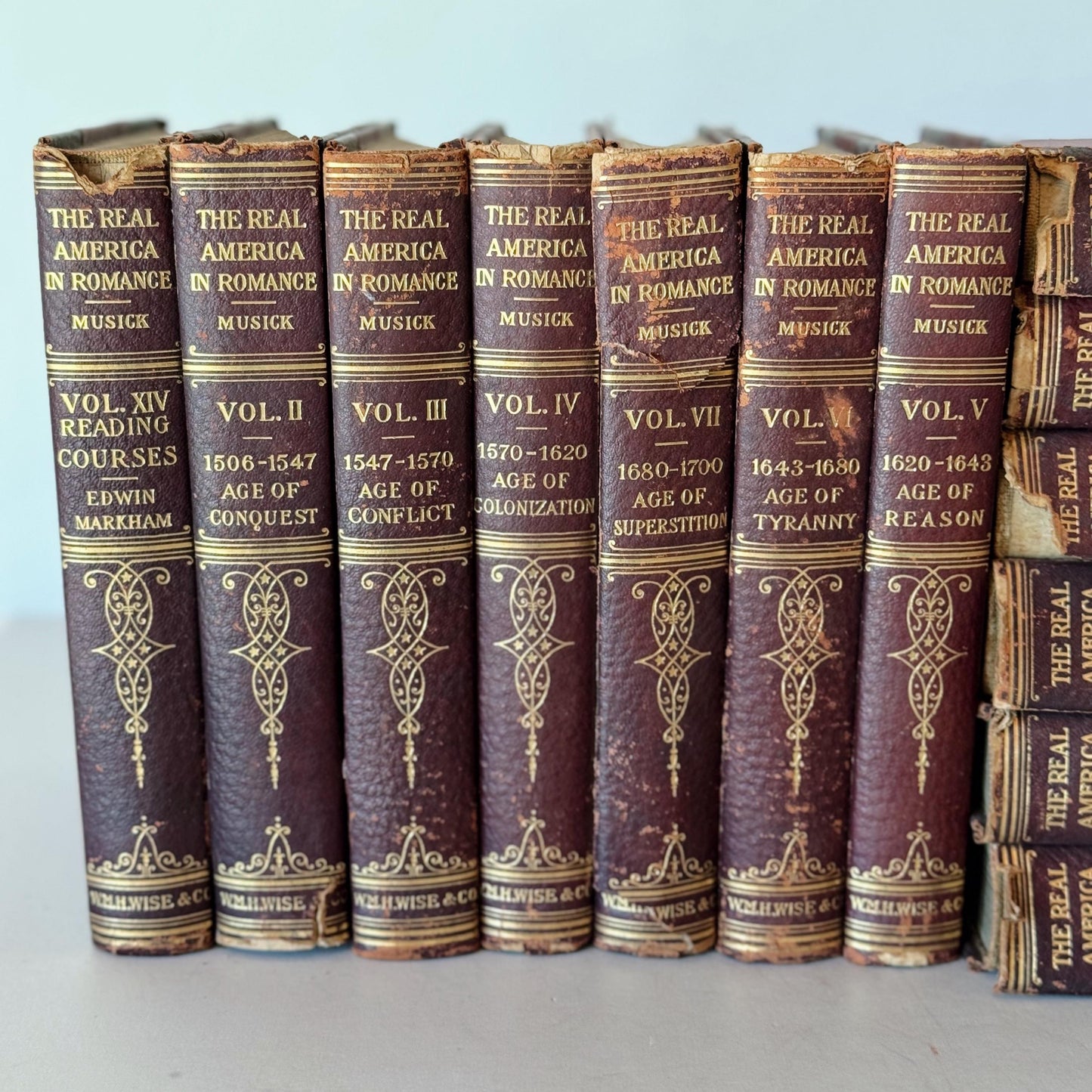 The Real America in Romance, 13 Volume Red and Gold Antique Book Set, 1909