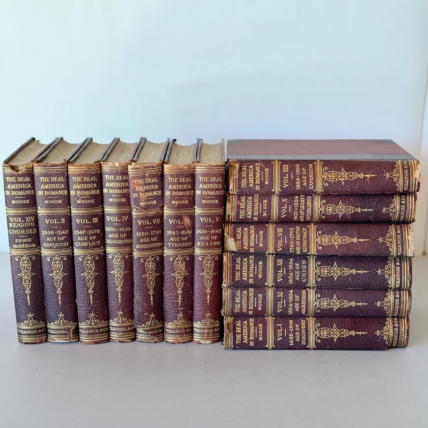 The Real America in Romance, 13 Volume Red and Gold Antique Book Set, 1909