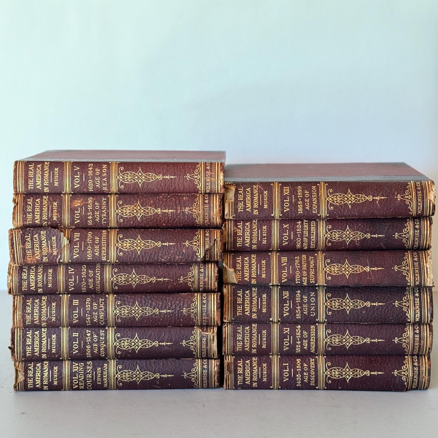 The Real America in Romance, 13 Volume Red and Gold Antique Book Set, 1909