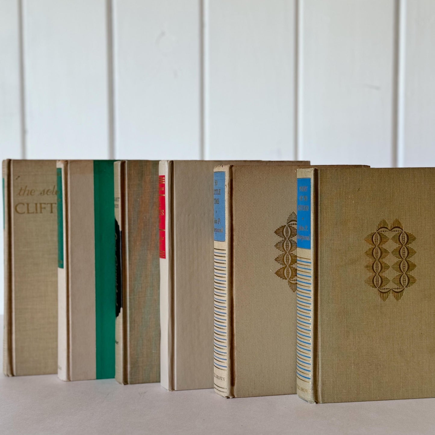 Beige Mid-Century Modern Book Set with Green, Blue, Red, and Black Accents