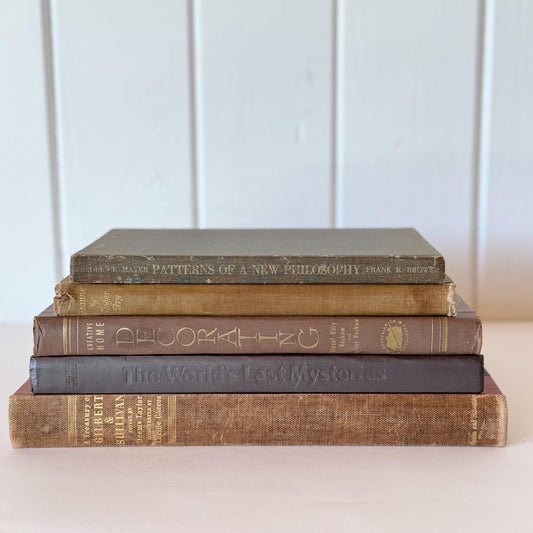 Vintage Neutral Shabby Taupe and Brown Coffee Table Book Set