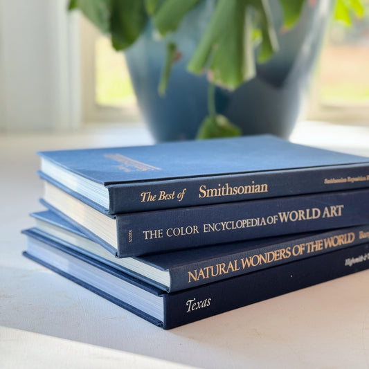 Vintage Navy Blue Coffee Table Books For Decor, Art and Culture Large Book Set for Bookshelf Styling