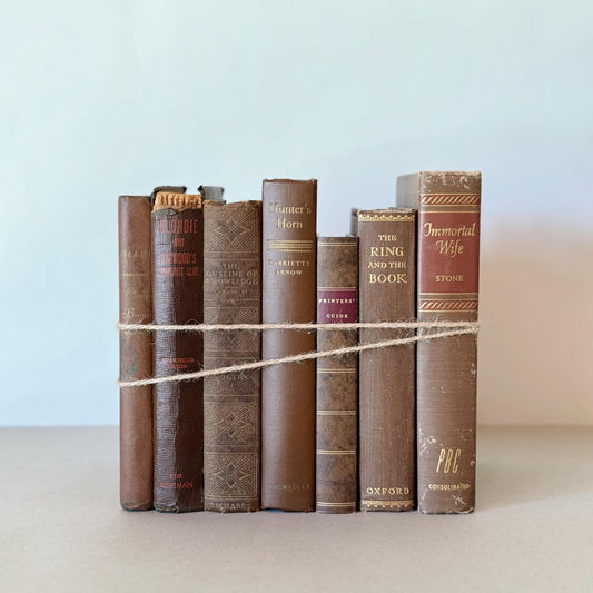 Antique and Vintage Copper Brown Decorative Book Set, Bookshelf Decor