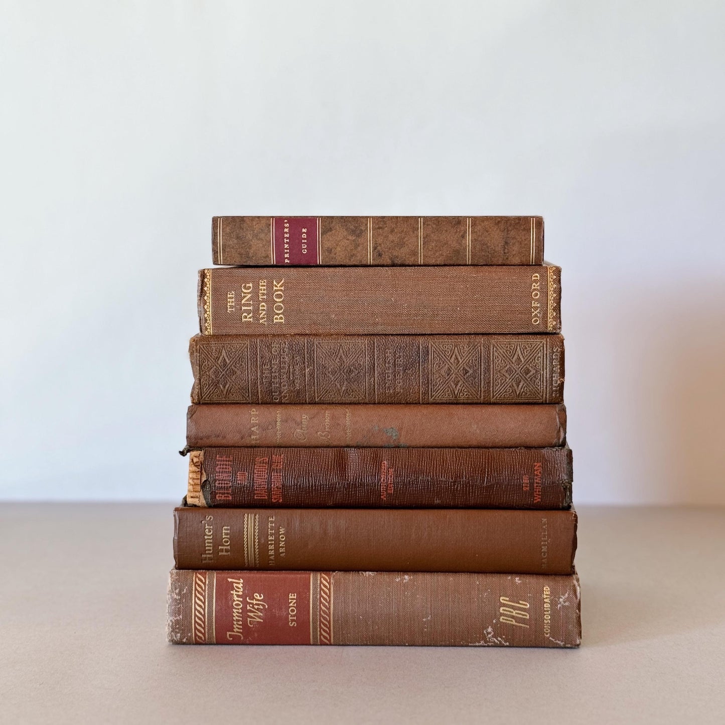 Antique and Vintage Copper Brown Decorative Book Set, Bookshelf Decor