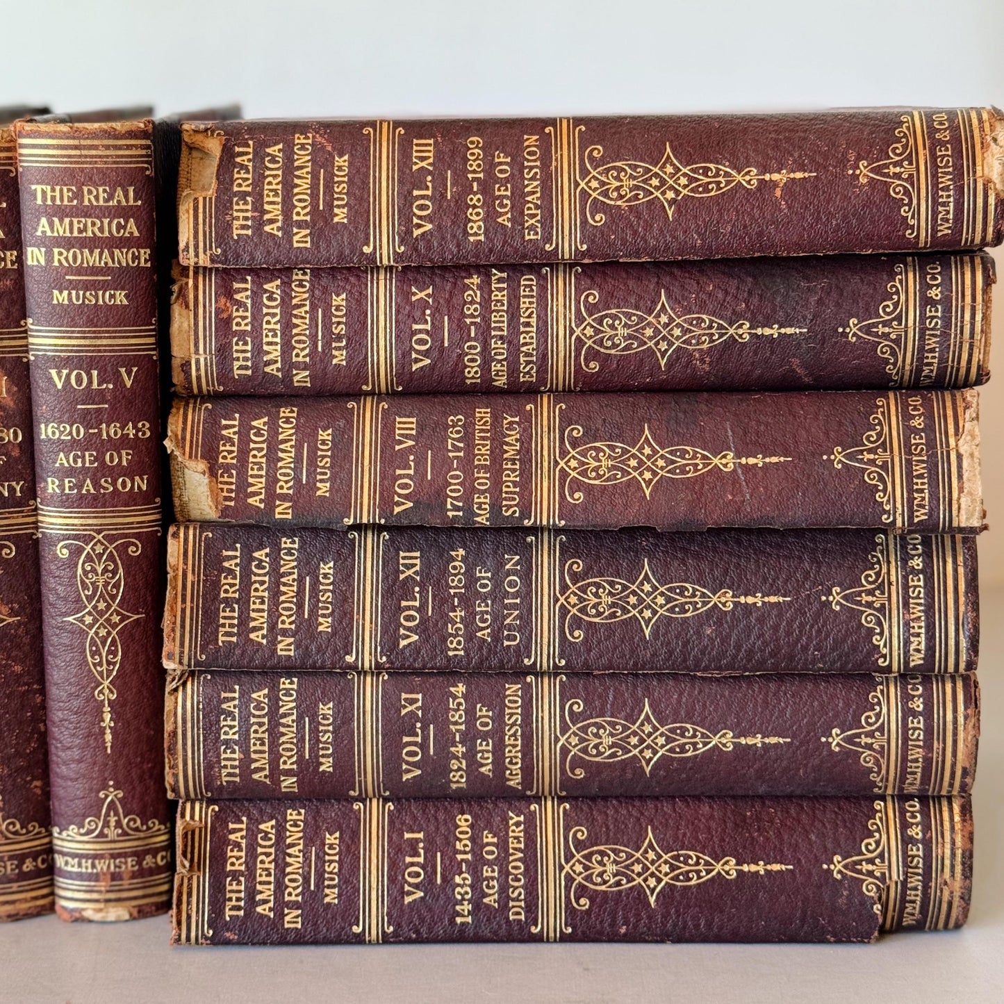 The Real America in Romance, 13 Volume Red and Gold Antique Book Set, 1909