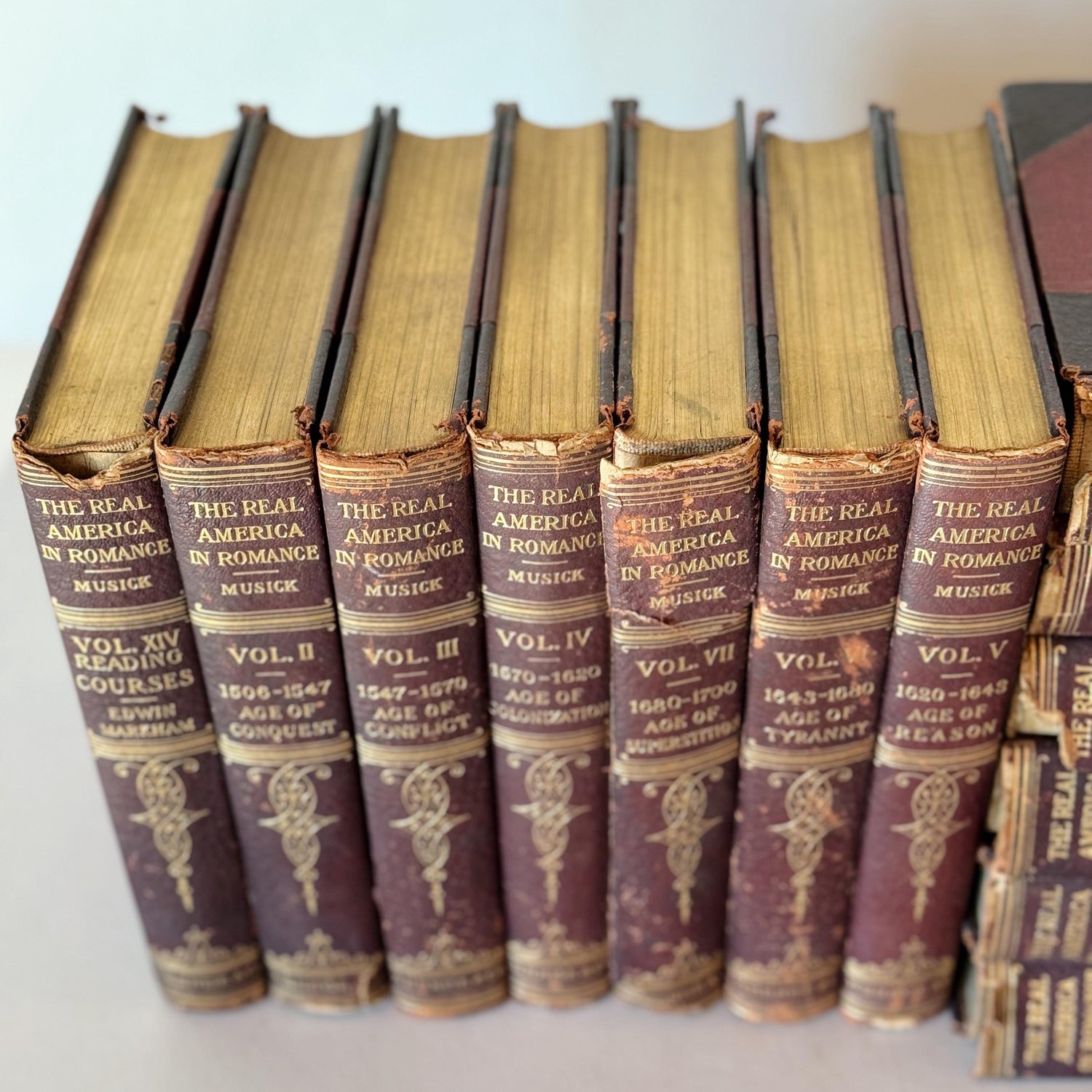 The Real America in Romance, 13 Volume Red and Gold Antique Book Set, 1909