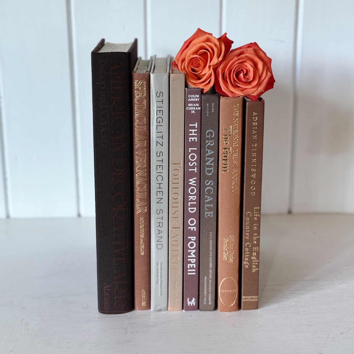 Neutral Vintage Brown Tan Gray Coffee Table Book Set