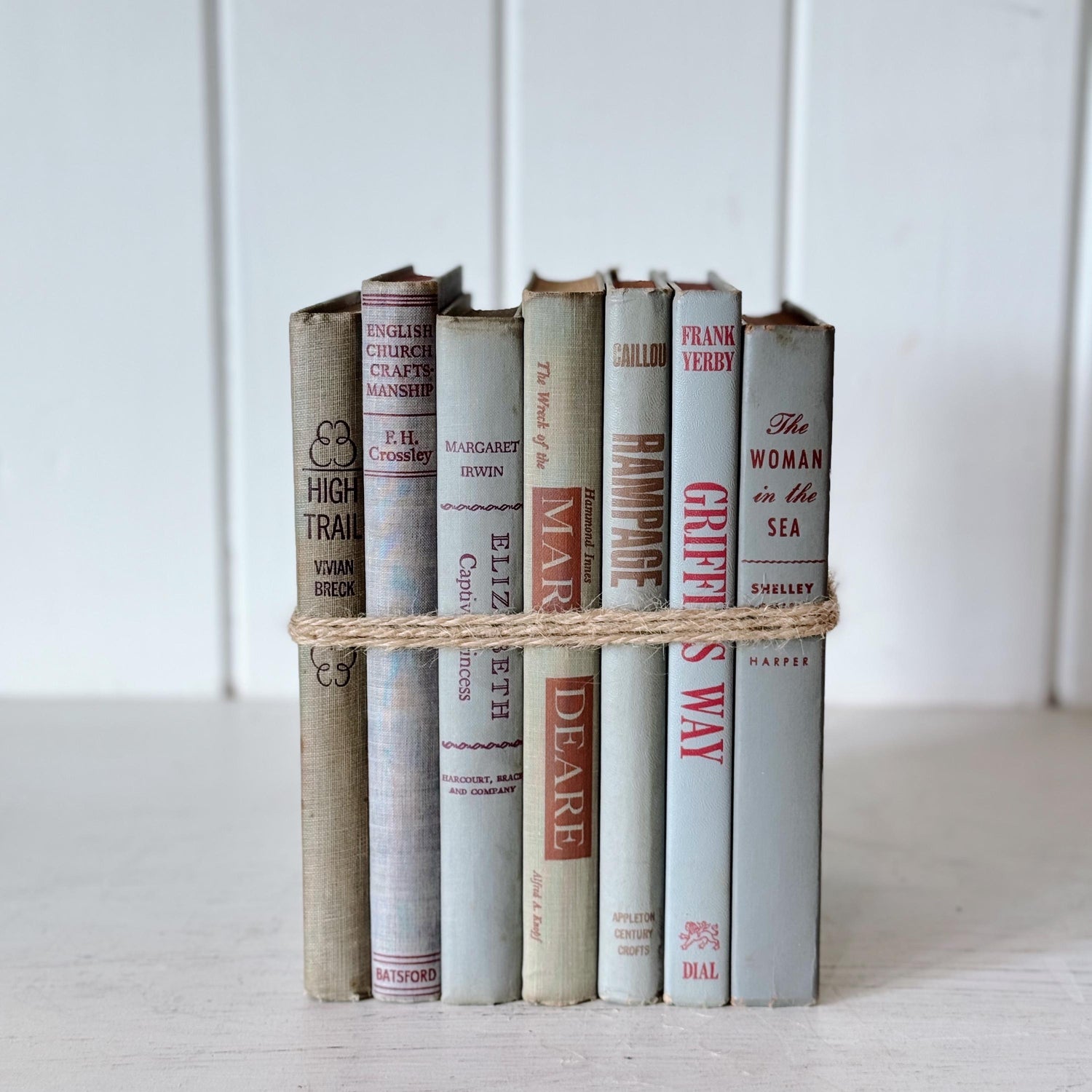 Vintage Mid Century Modern Gray and Red Book Set for Shelf Styling