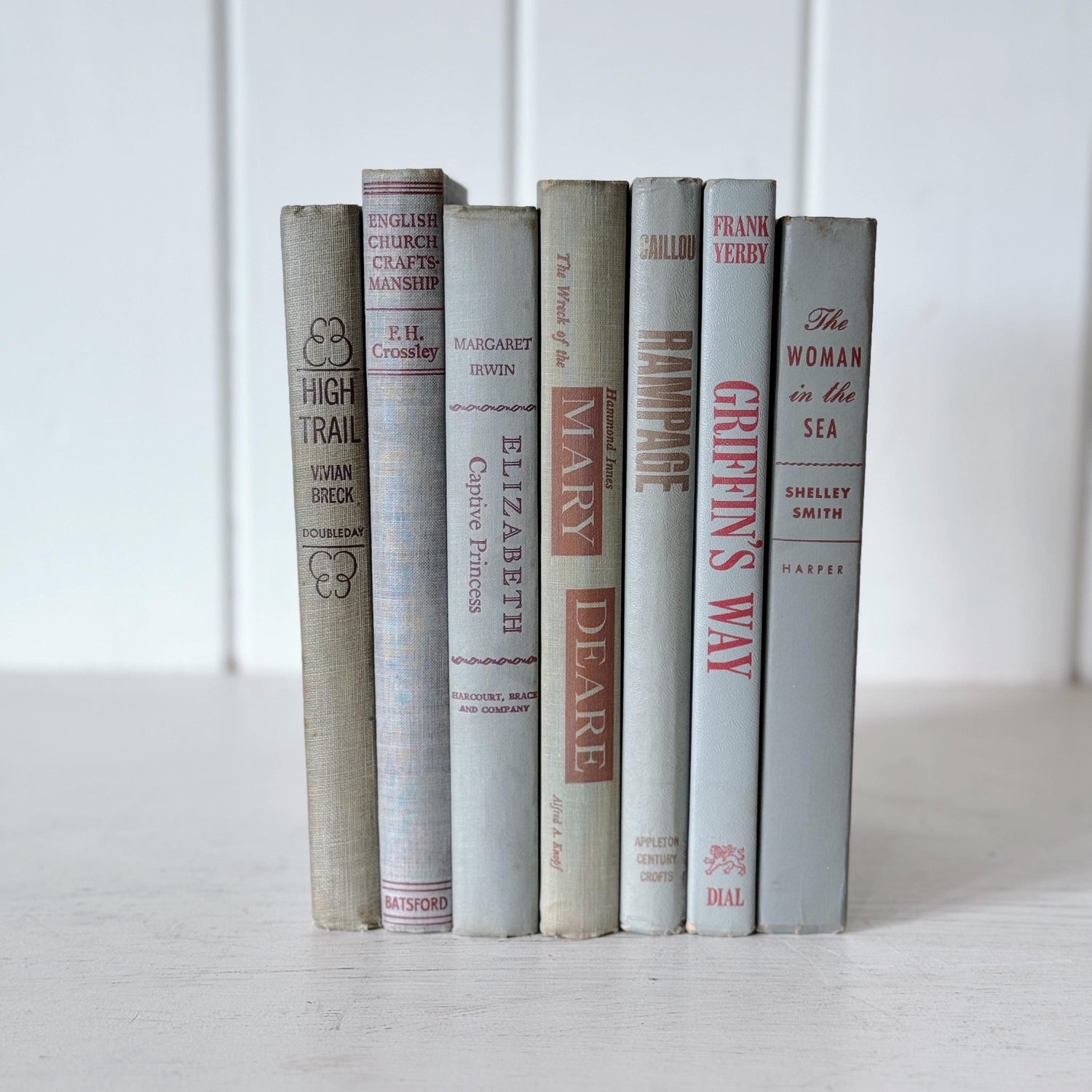 Vintage Mid Century Modern Gray and Red Book Set for Shelf Styling