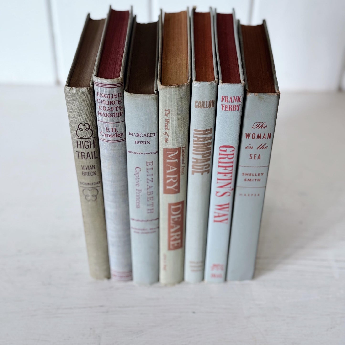 Vintage Mid Century Modern Gray and Red Book Set for Shelf Styling