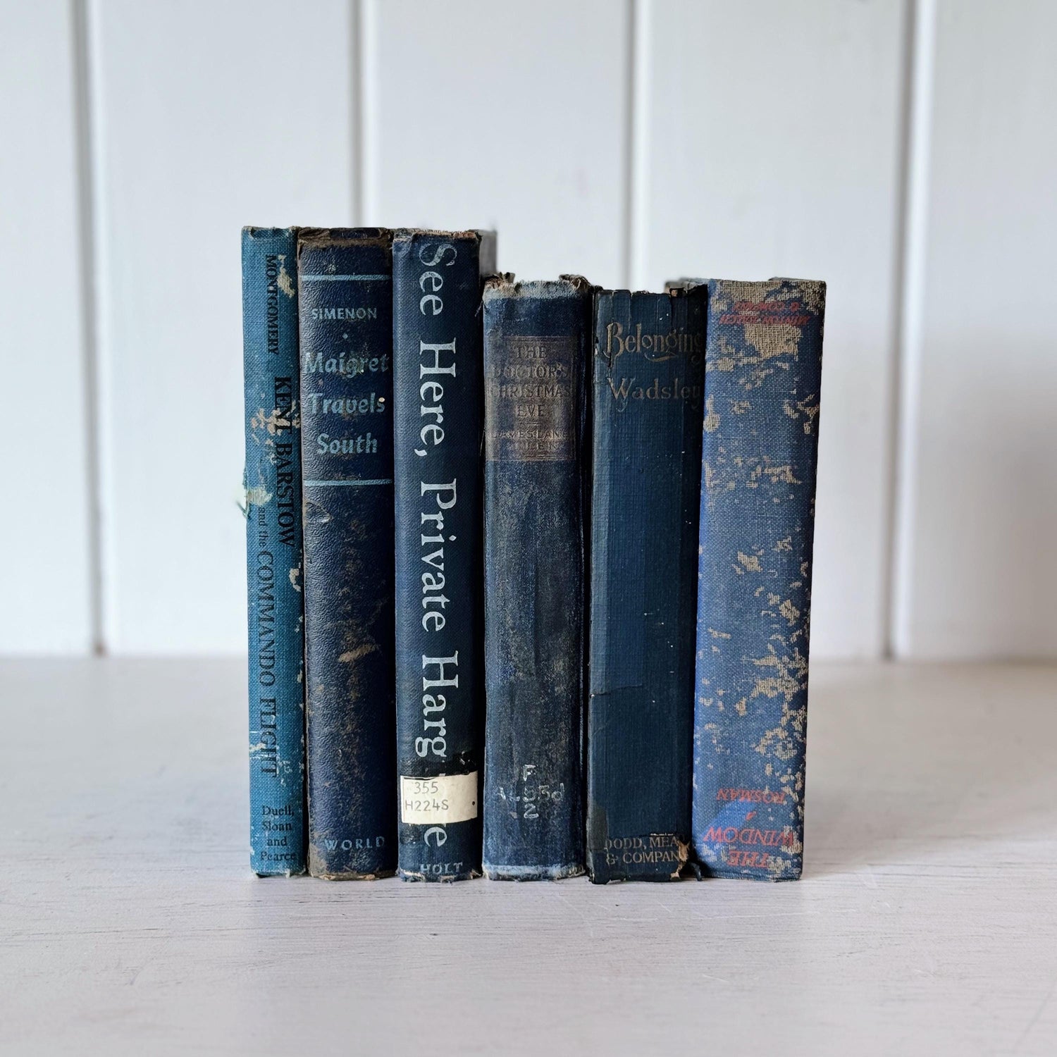 Shabby Vintage Blue Distressed Books for Display, Old Cozy Book Bundle