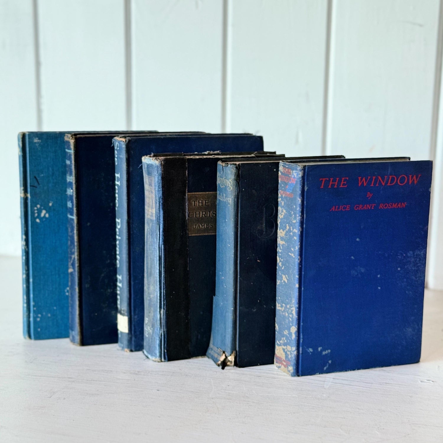 Shabby Vintage Blue Distressed Books for Display, Old Cozy Book Bundle