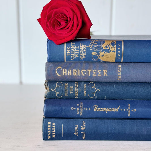 Navy Blue Vintage Books By Color, Curated Book Bundle for Mid Century Shelf Styling