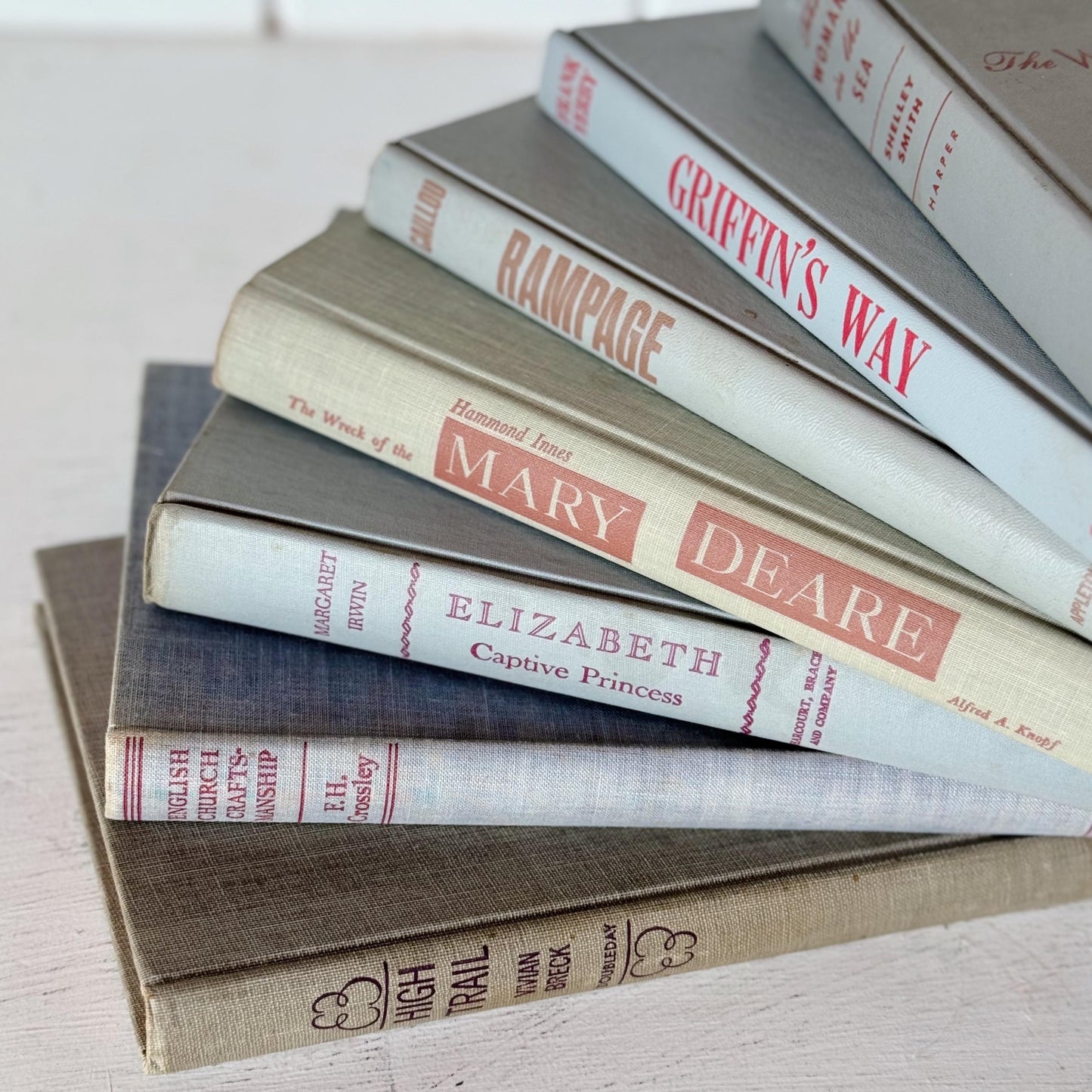 Vintage Mid Century Modern Gray and Red Book Set for Shelf Styling