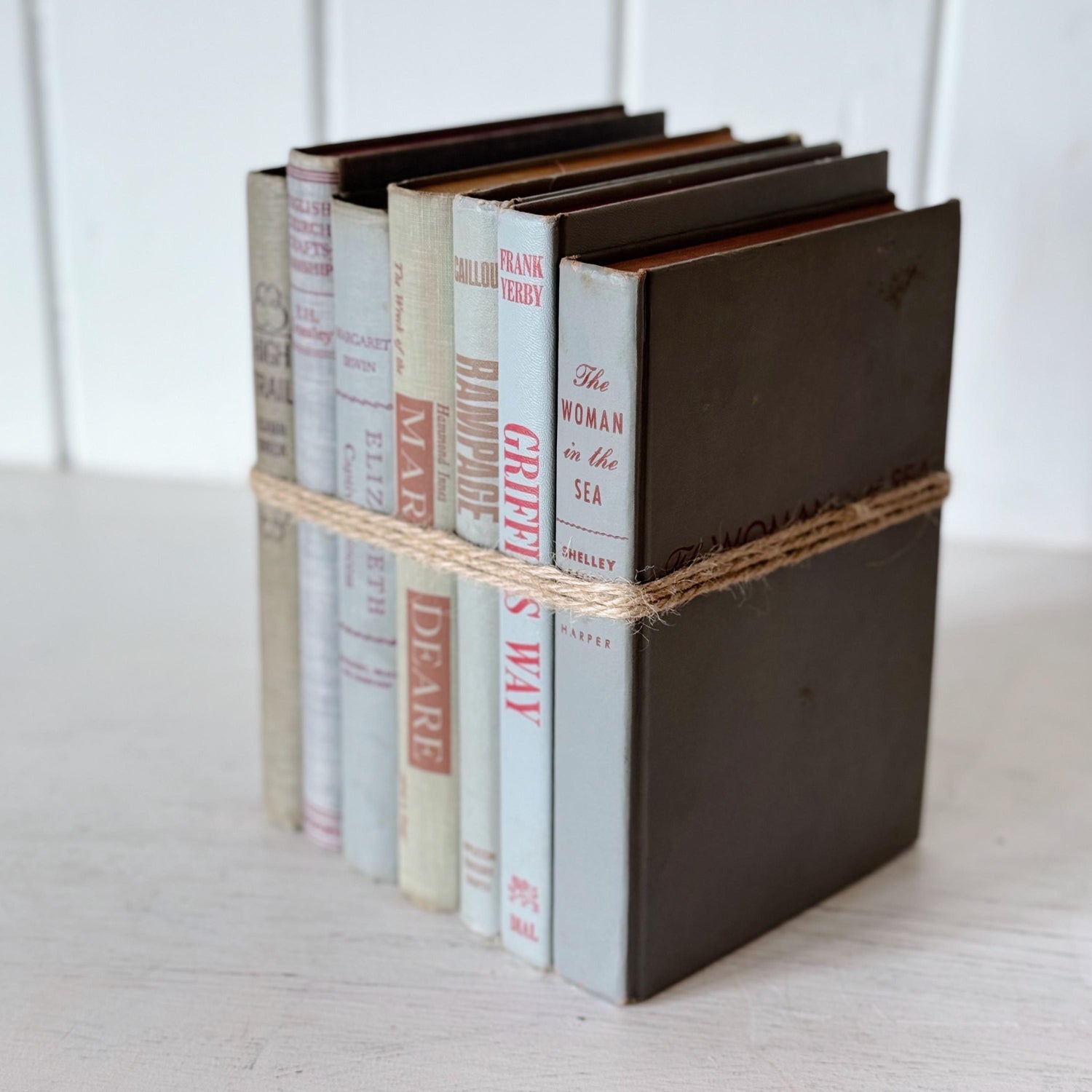 Vintage Mid Century Modern Gray and Red Book Set for Shelf Styling