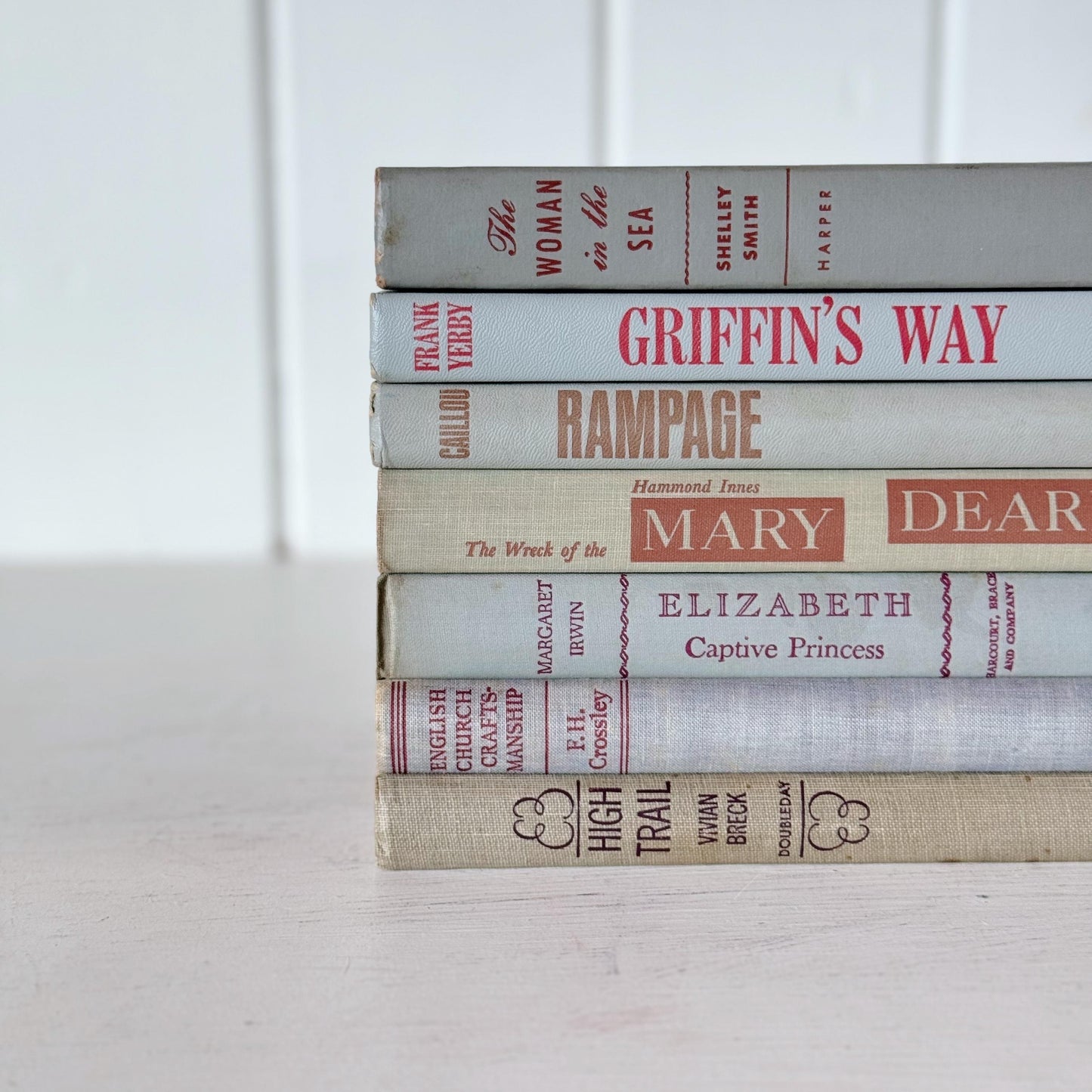 Vintage Mid Century Modern Gray and Red Book Set for Shelf Styling