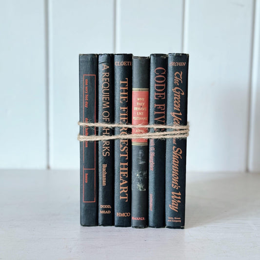 Black and Orange Vintage Books For Shelf Styling, Halloween Decor, Office Shelf Decor