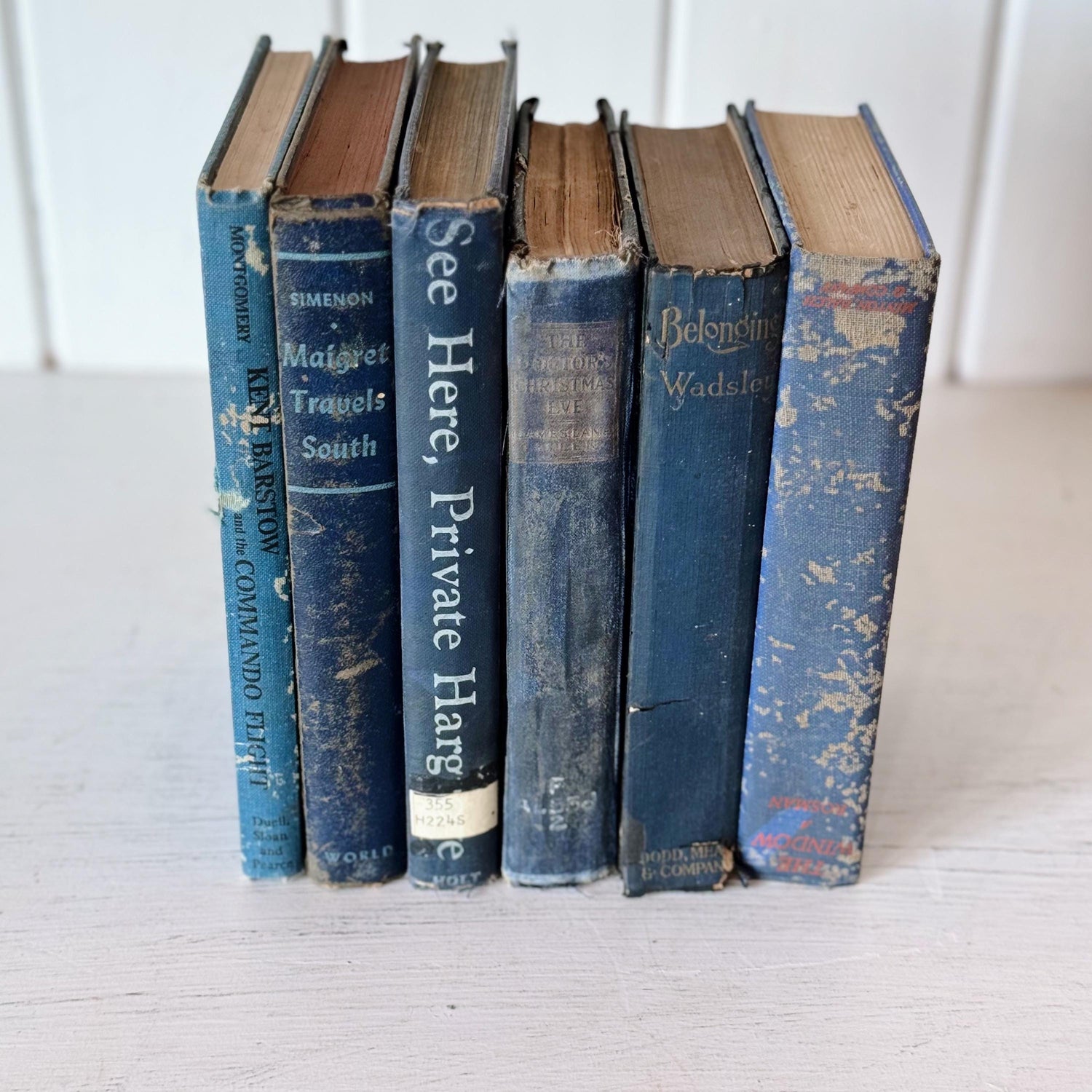 Shabby Vintage Blue Distressed Books for Display, Old Cozy Book Bundle