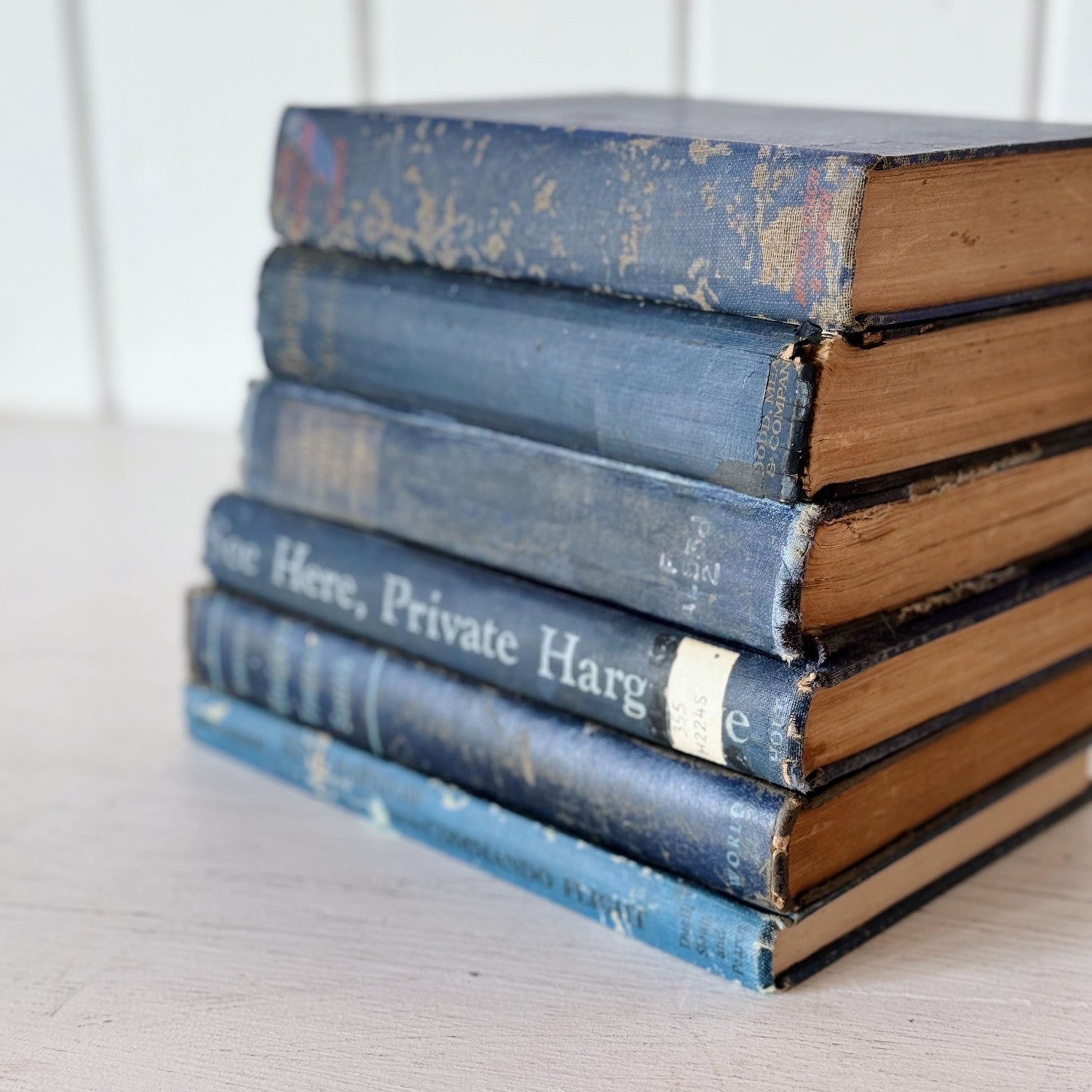 Shabby Vintage Blue Distressed Books for Display, Old Cozy Book Bundle