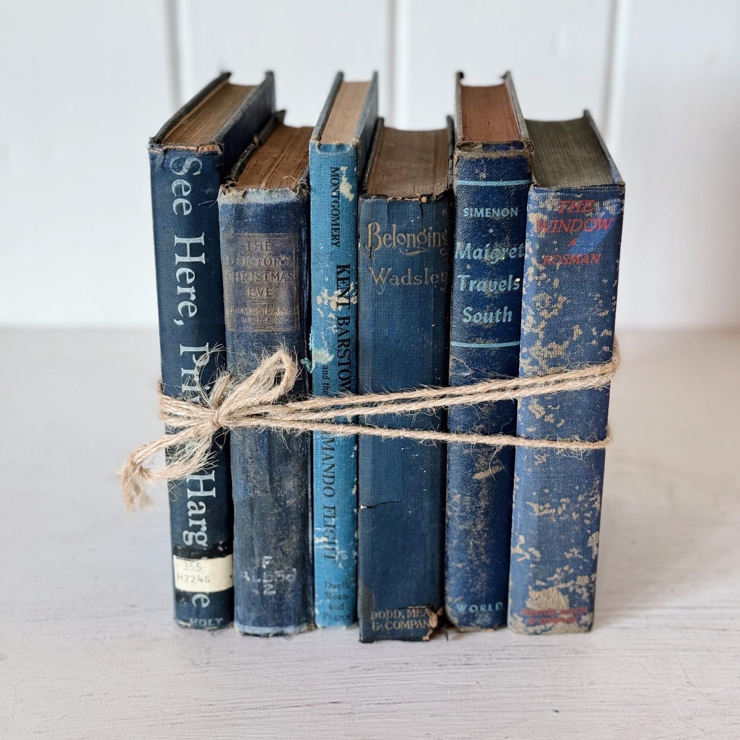 Shabby Vintage Blue Distressed Books for Display, Old Cozy Book Bundle