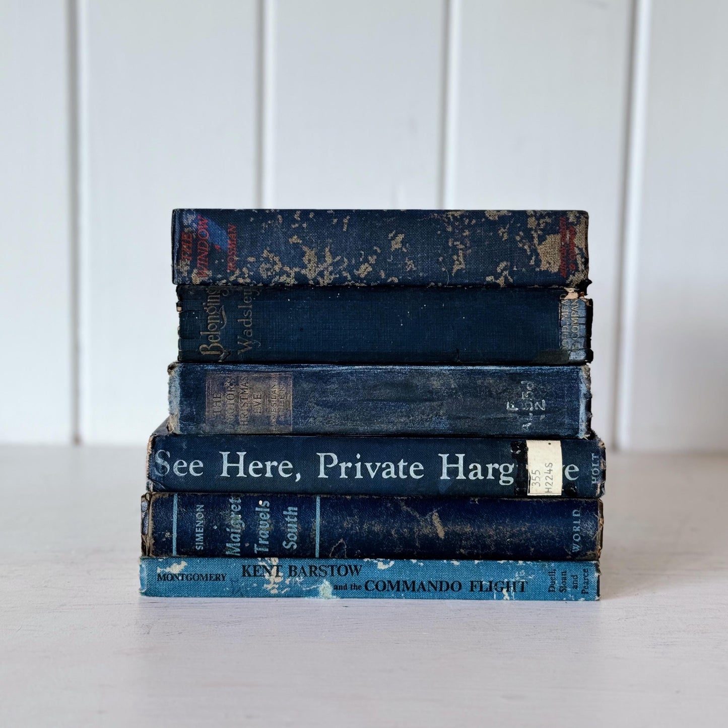 Shabby Vintage Blue Distressed Books for Display, Old Cozy Book Bundle