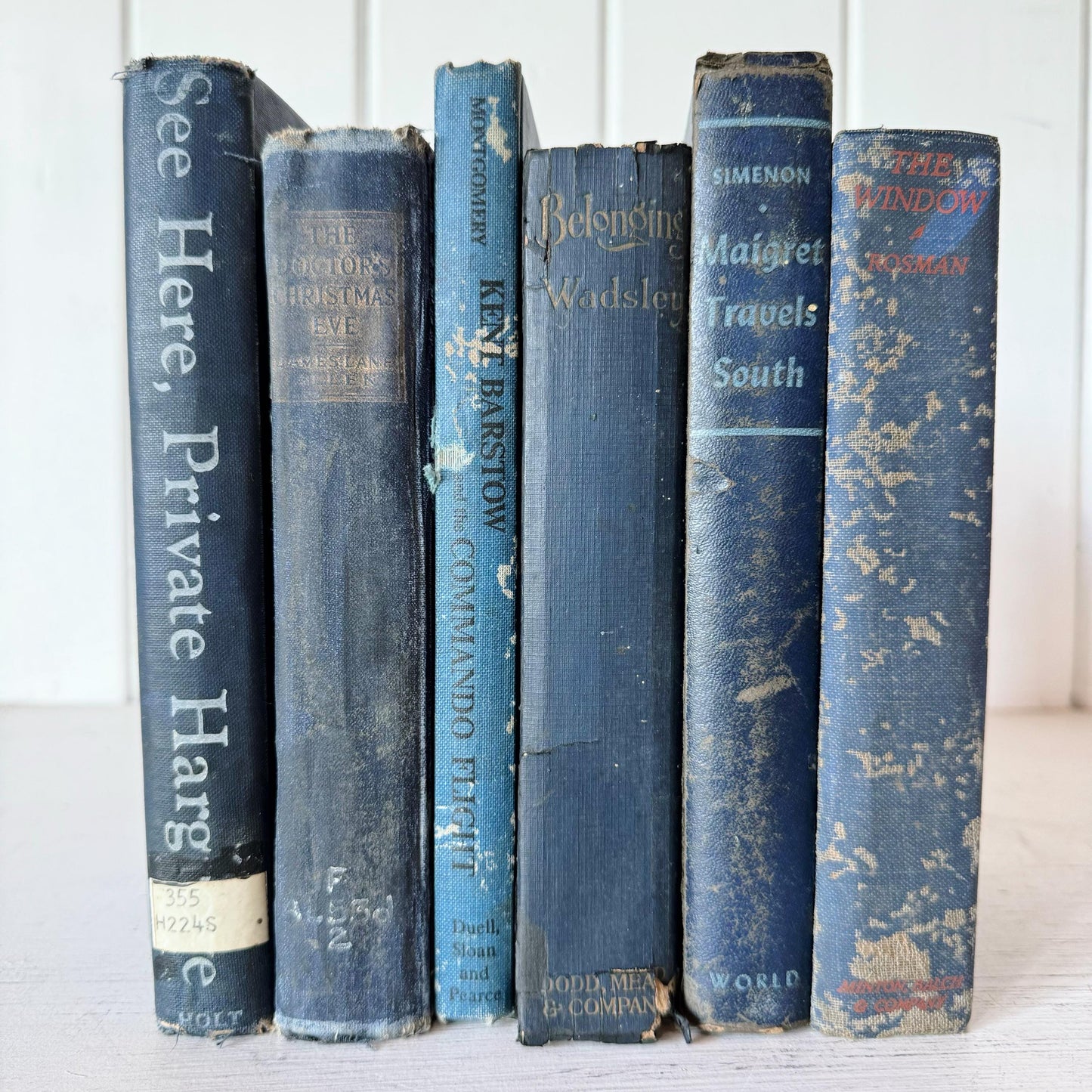 Shabby Vintage Blue Distressed Books for Display, Old Cozy Book Bundle