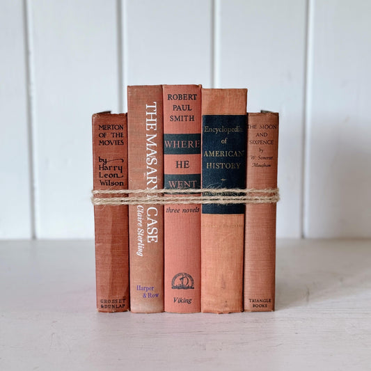 Vintage Peach Coral and Pink Decorative Books for Shelf Styling