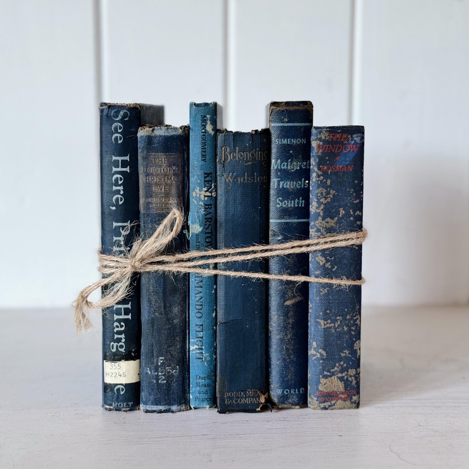 Shabby Vintage Blue Distressed Books for Display, Old Cozy Book Bundle