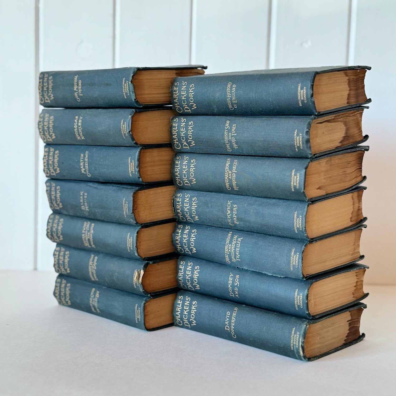 Navy Blue The Works of Charles Dickens Antique Book Set, International Book Company