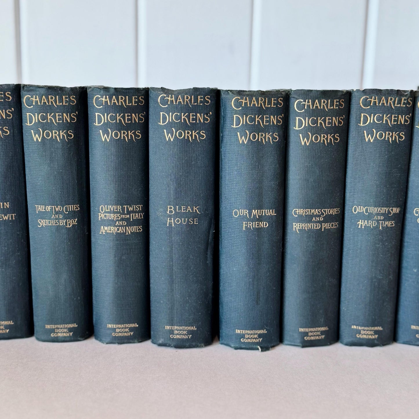 Navy Blue The Works of Charles Dickens Antique Book Set, International Book Company