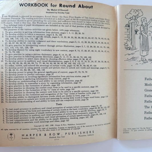 Workbook for Round About, The Alice and Jerry Reading Program, Unused 1958 School Book