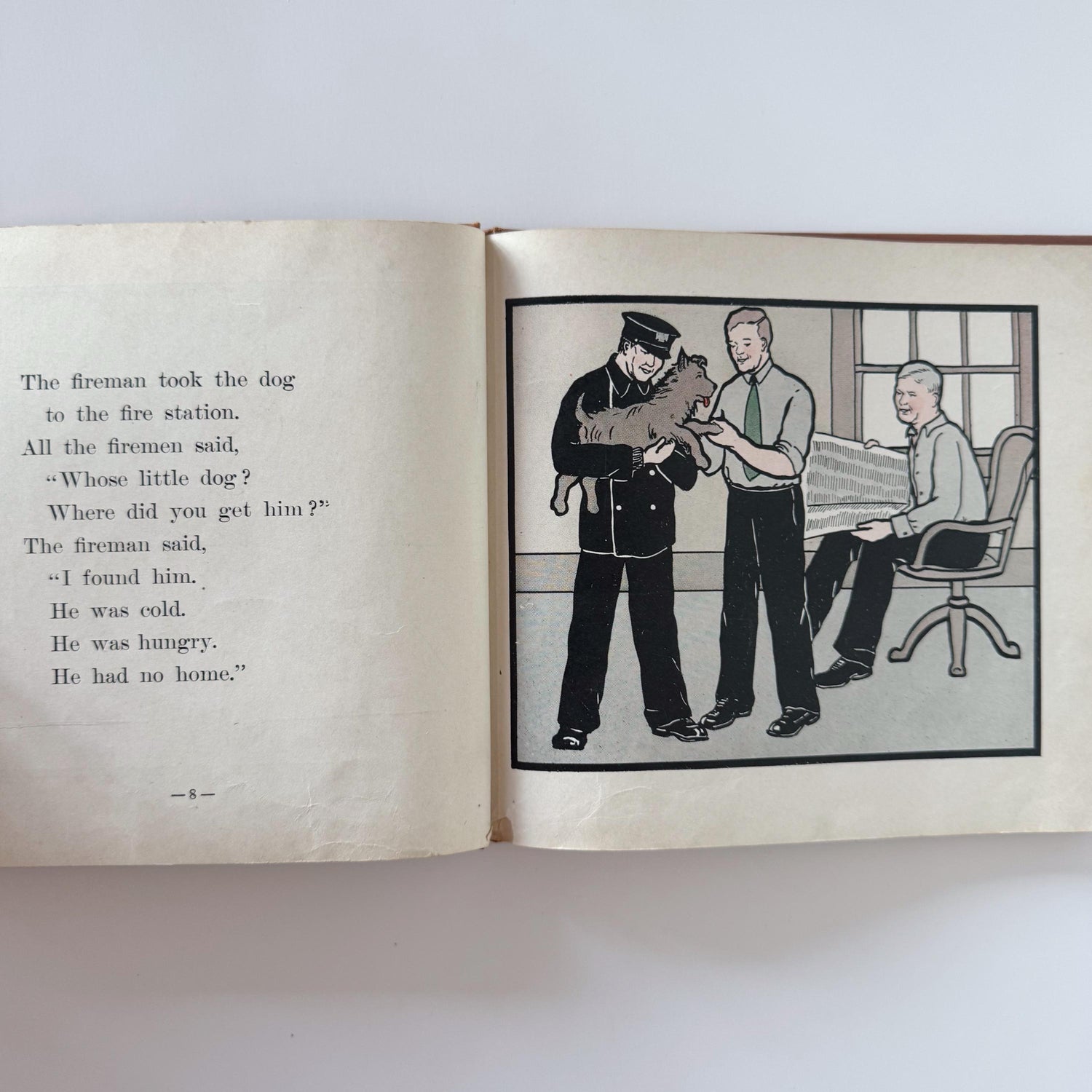 Jip and the Firemen, 1929 School Book, Social Science Readers, Color Fireman Art