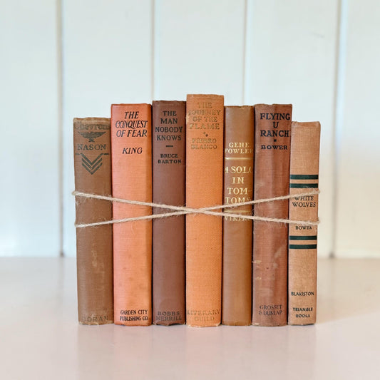 Orange Rust Red Terra Cotta Decorative Books, Vintage Books, Handmade Decor