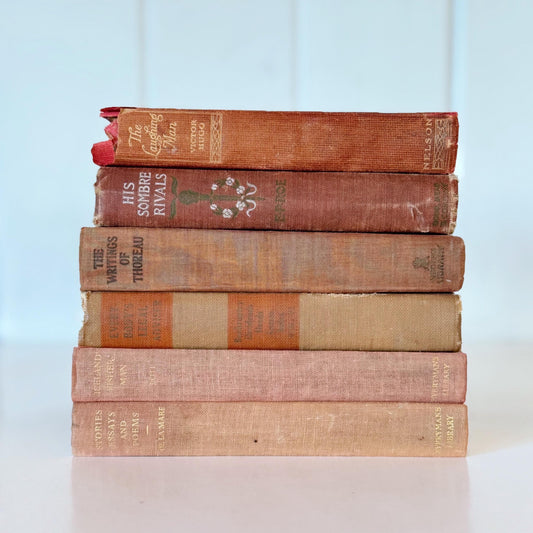 Small Vintage Decorative Books, Peach and Rust Bookshelf Decor, Everyman's Library, Small Books for Decor