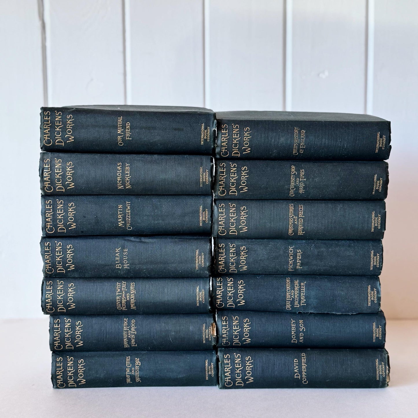 Navy Blue The Works of Charles Dickens Antique Book Set, International Book Company