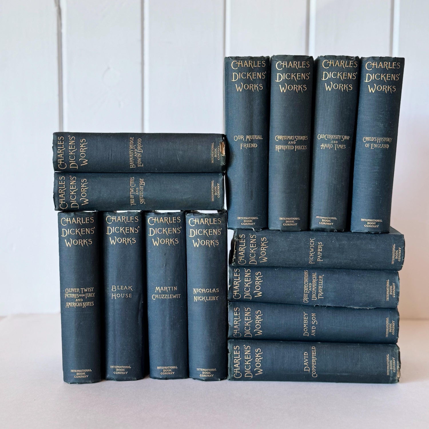 Navy Blue The Works of Charles Dickens Antique Book Set, International Book Company