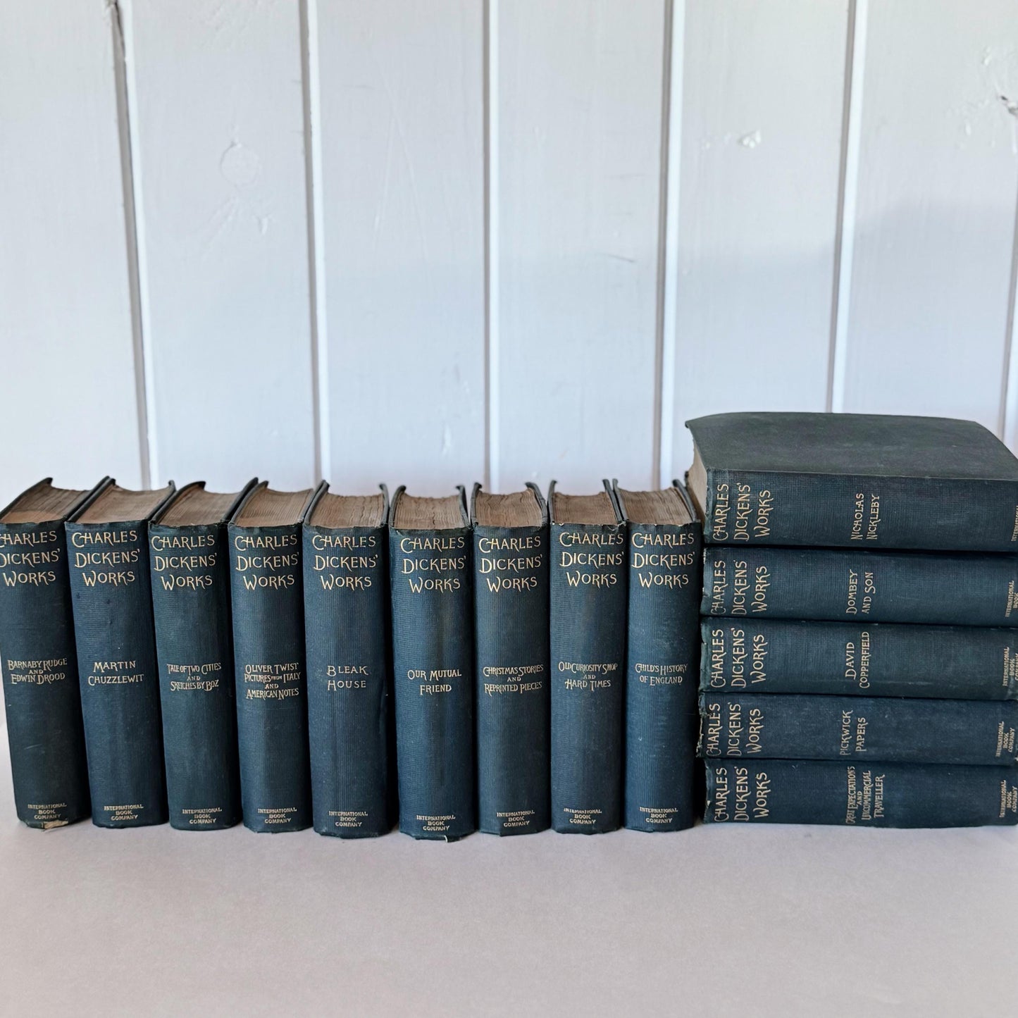 Navy Blue The Works of Charles Dickens Antique Book Set, International Book Company